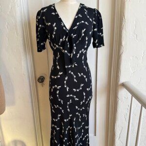 Vintage Betsey Johnson 90'S Does 40's Bias Cut Ribbon Bow Maxi Dress Large